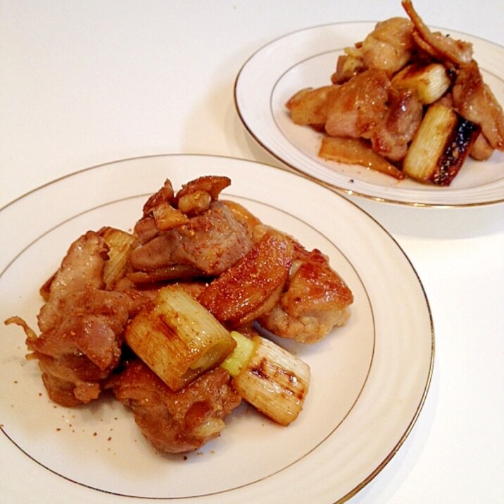 パリっと鶏もも肉と長ネギのマーガリン醤油風味